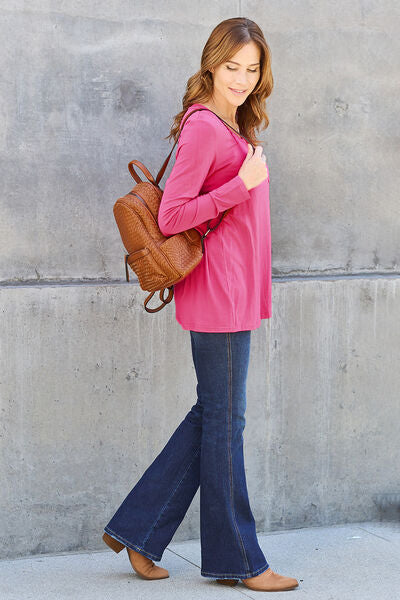 Basic Bae Full Size V-Neck Long Sleeve Top - Charming Charlie