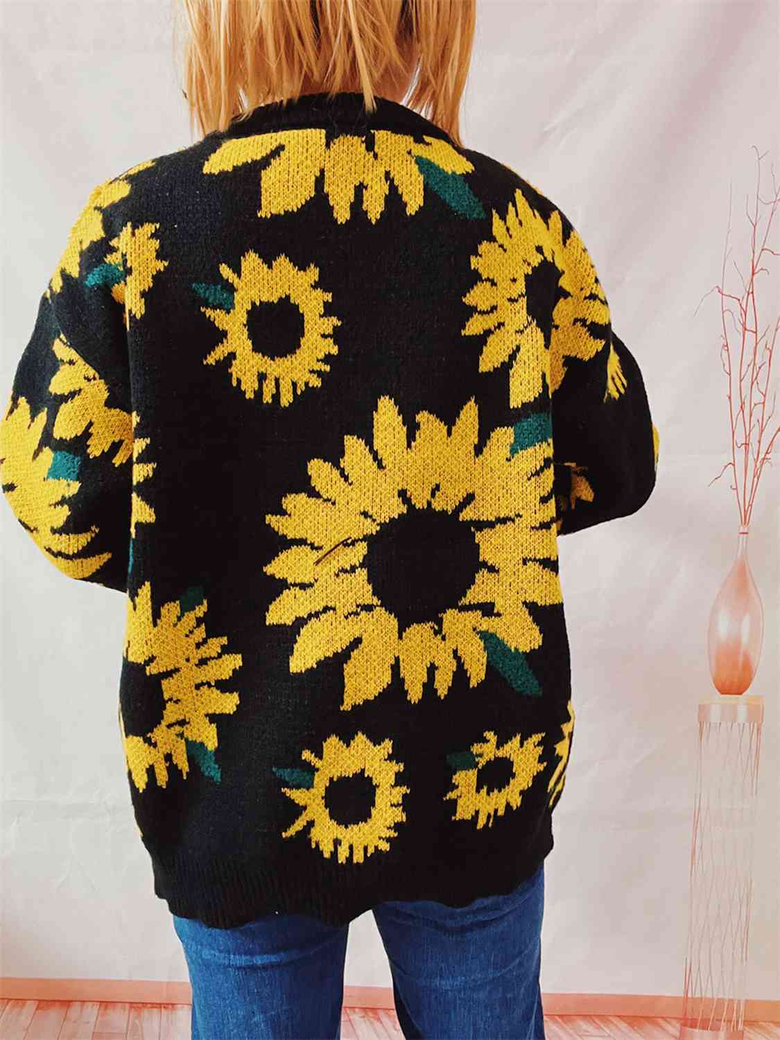 Sunflower Dropped Shoulder Long Sleeve Sweater - Charming Charlie