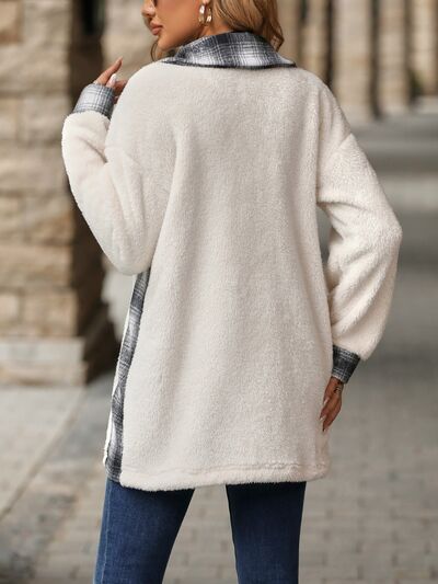 Plaid Contrast Dropped Shoulder Coat - Charming Charlie