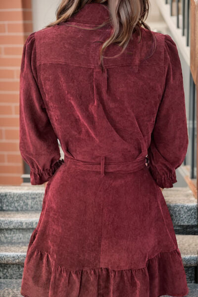 Tied Button Up Ruffle Hem Dress - Charming Charlie