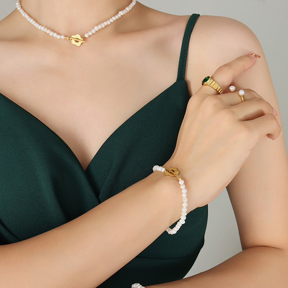 Titanium Steel Pearl Flower Bracelet - Charming Charlie