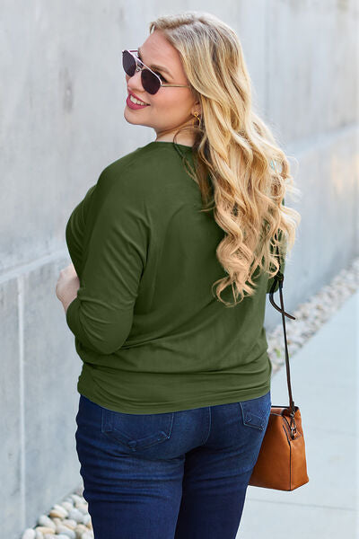Basic Bae Full Size Round Neck Batwing Sleeve Blouse - Charming Charlie