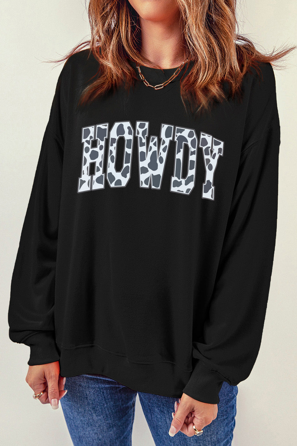 Round Neck Long Sleeve Howdy Graphic Sweatshirt - Charming Charlie