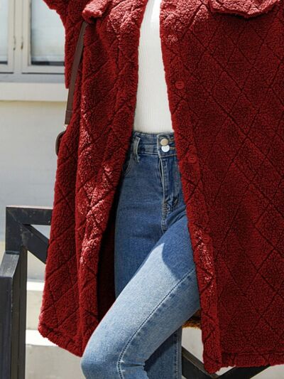 Texture Button Up Dropped Shoulder Coat - Charming Charlie