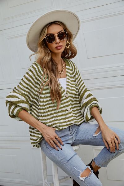 Striped Button Up Long Sleeve Cardigan - Charming Charlie