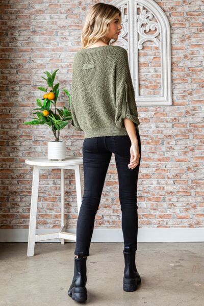Veveret Round Neck Roll-Up Sweater - Charming Charlie