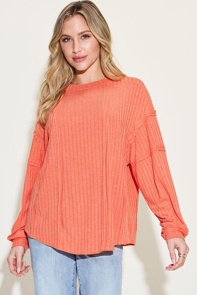Basic Bae Full Size Ribbed Round Neck Long Sleeve T-Shirt - Charming Charlie
