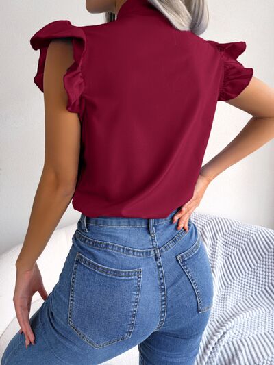 Tie Neck Cap Sleeve Blouse - Charming Charlie