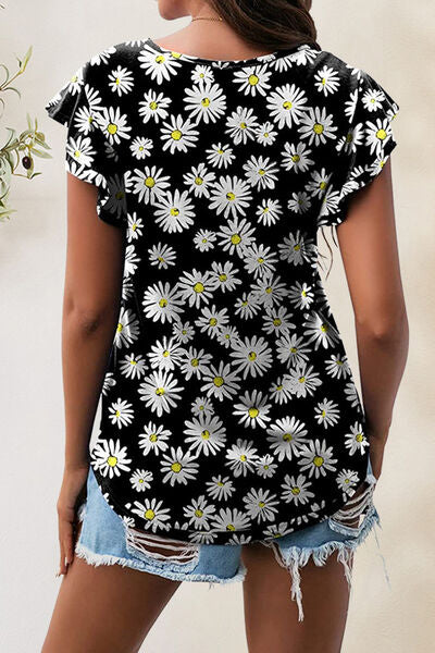 Printed Round Neck Short Sleeve T-Shirt - Charming Charlie
