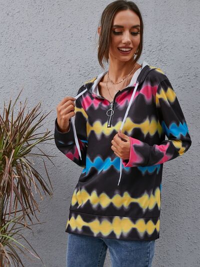 Contrast Quarter Zip Dropped Shoulder Hoodie - Charming Charlie
