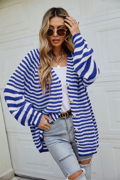Striped Button Up Long Sleeve Cardigan - Charming Charlie
