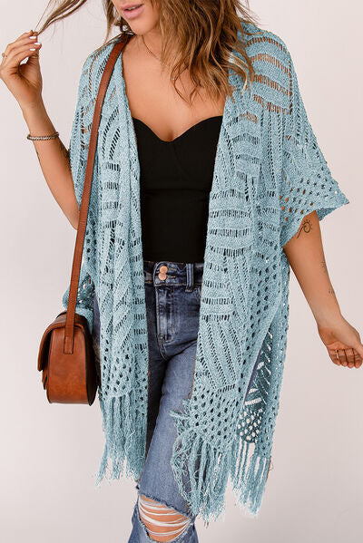 Openwork Open Front Cardigan with Fringes - Charming Charlie