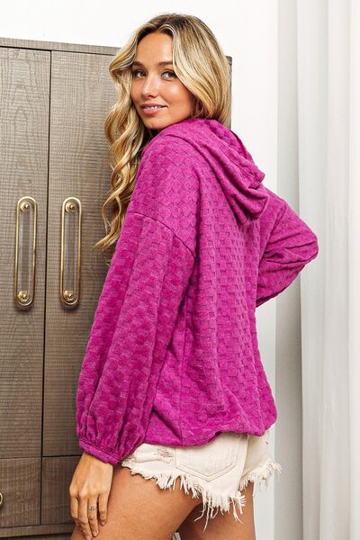 BiBi Brushed Checker Drawstring Long Sleeve Hoodie - Charming Charlie