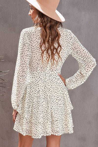 Tied Polka Dot Balloon Sleeve Layered Dress - Charming Charlie