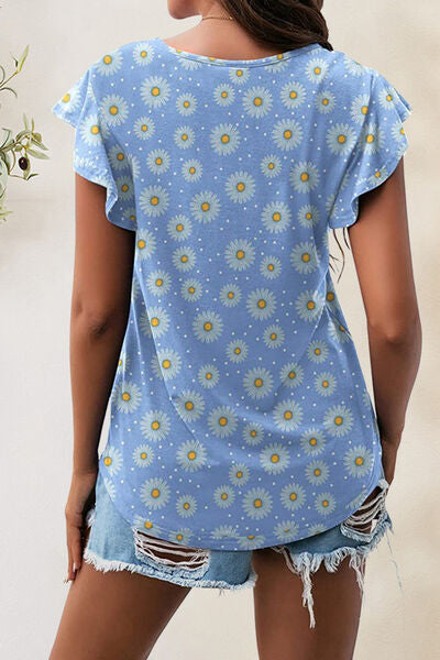 Printed Round Neck Short Sleeve T-Shirt - Charming Charlie