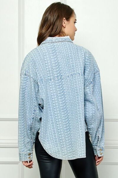 Veveret Button Up Dropped Shoulder Denim Top - Charming Charlie