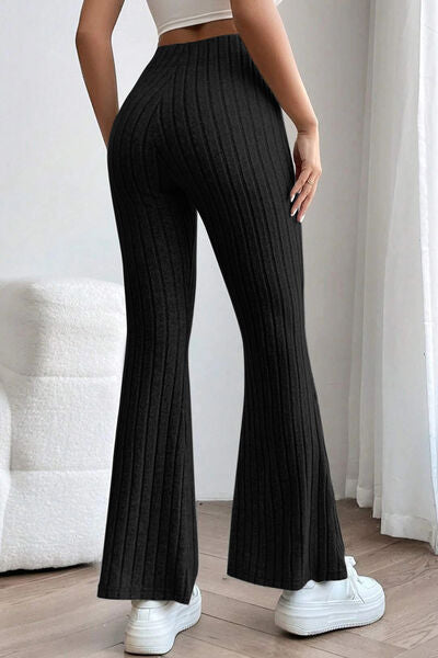 Basic Bae Full Size Ribbed High Waist Flare Pants - Charming Charlie