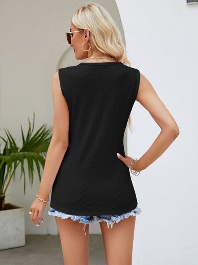 Eyelet Lace Detail V-Neck Tank - Charming Charlie