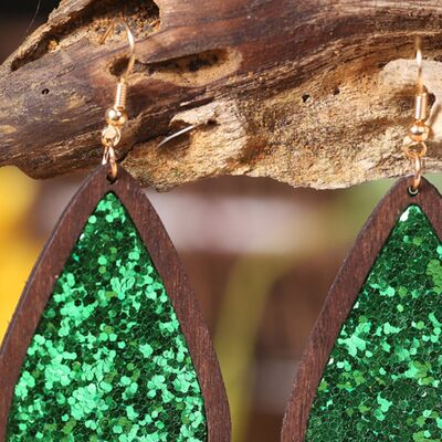 Sequin Wood Teardrop Earrings - Charming Charlie