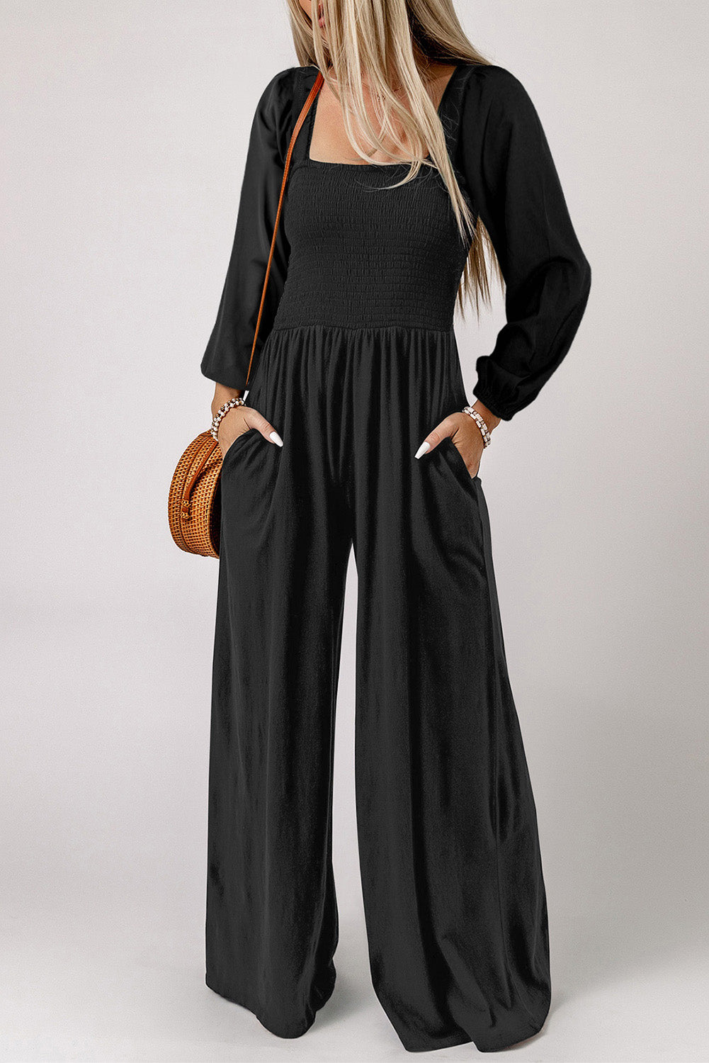 Square Neck Raglan Sleeve Jumpsuit with Pocket - Charming Charlie
