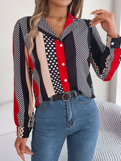 Polka Dot Contrast Long Sleeve Shirt - Charming Charlie