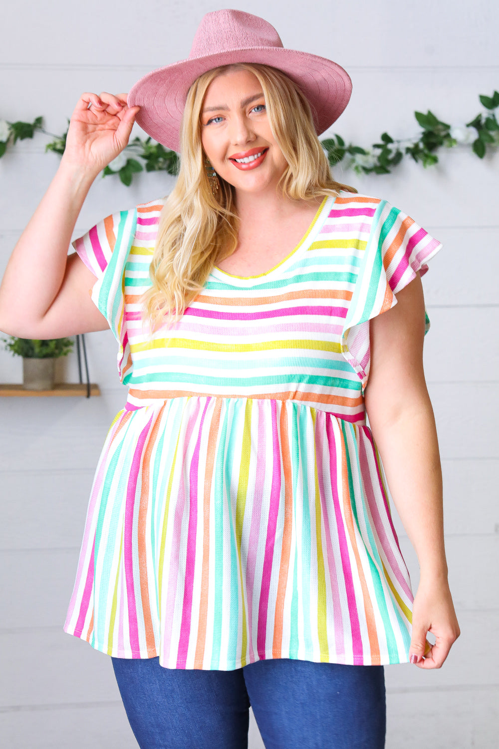 Lavender Rainbow Stripe Babydoll To - Charming Charlie