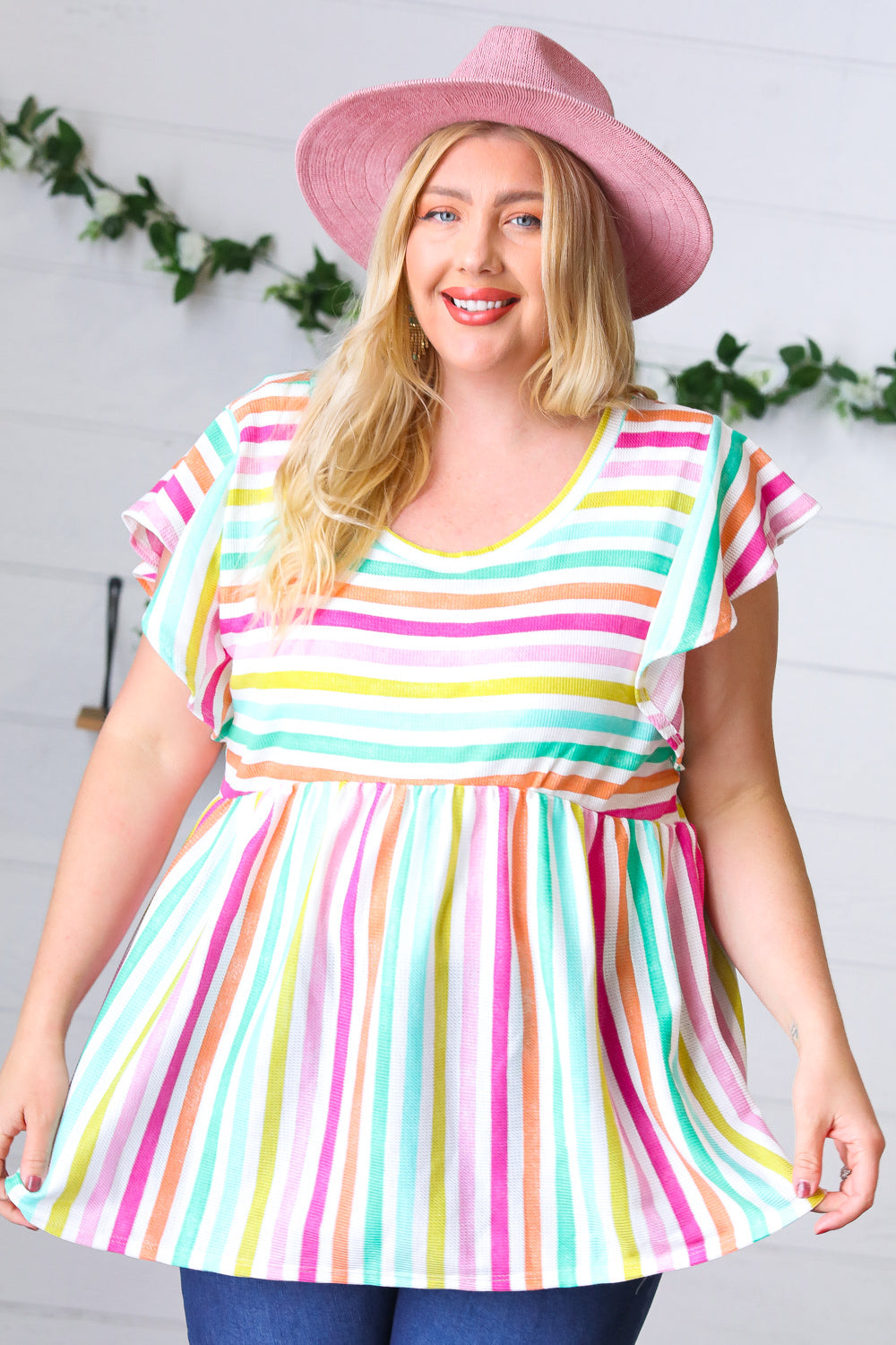Lavender Rainbow Stripe Babydoll To - Charming Charlie