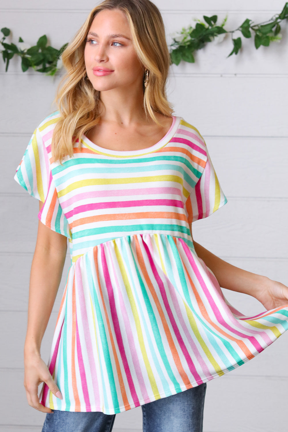 Lavender Rainbow Stripe Babydoll To - Charming Charlie