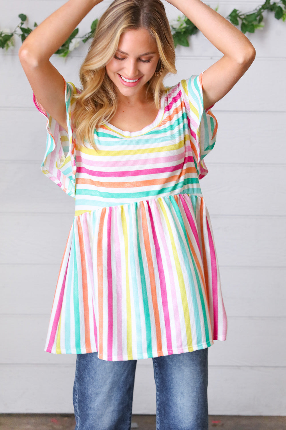 Lavender Rainbow Stripe Babydoll To - Charming Charlie