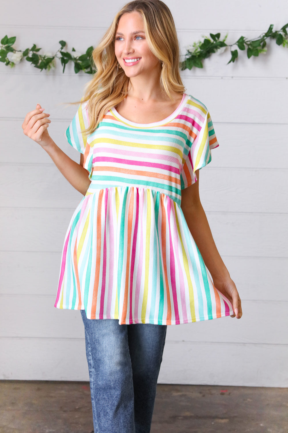 Lavender Rainbow Stripe Babydoll To - Charming Charlie