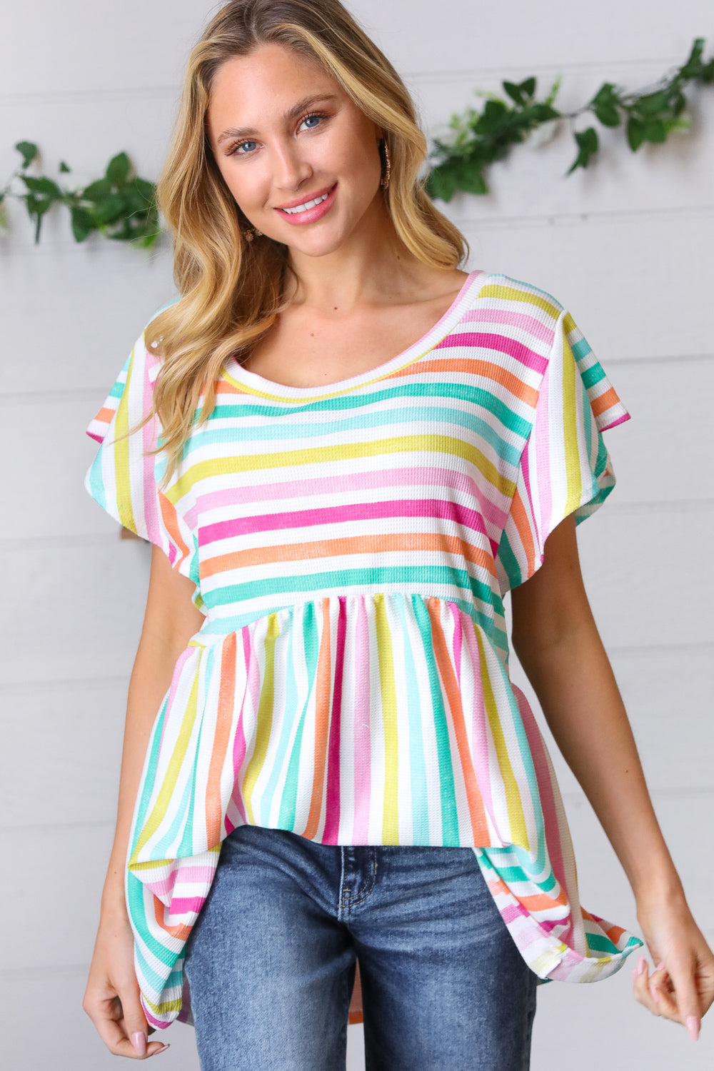 Lavender Rainbow Stripe Babydoll To - Charming Charlie