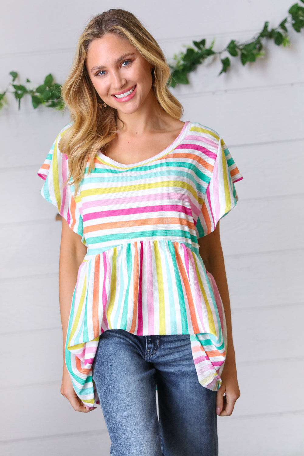 Lavender Rainbow Stripe Babydoll To - Charming Charlie
