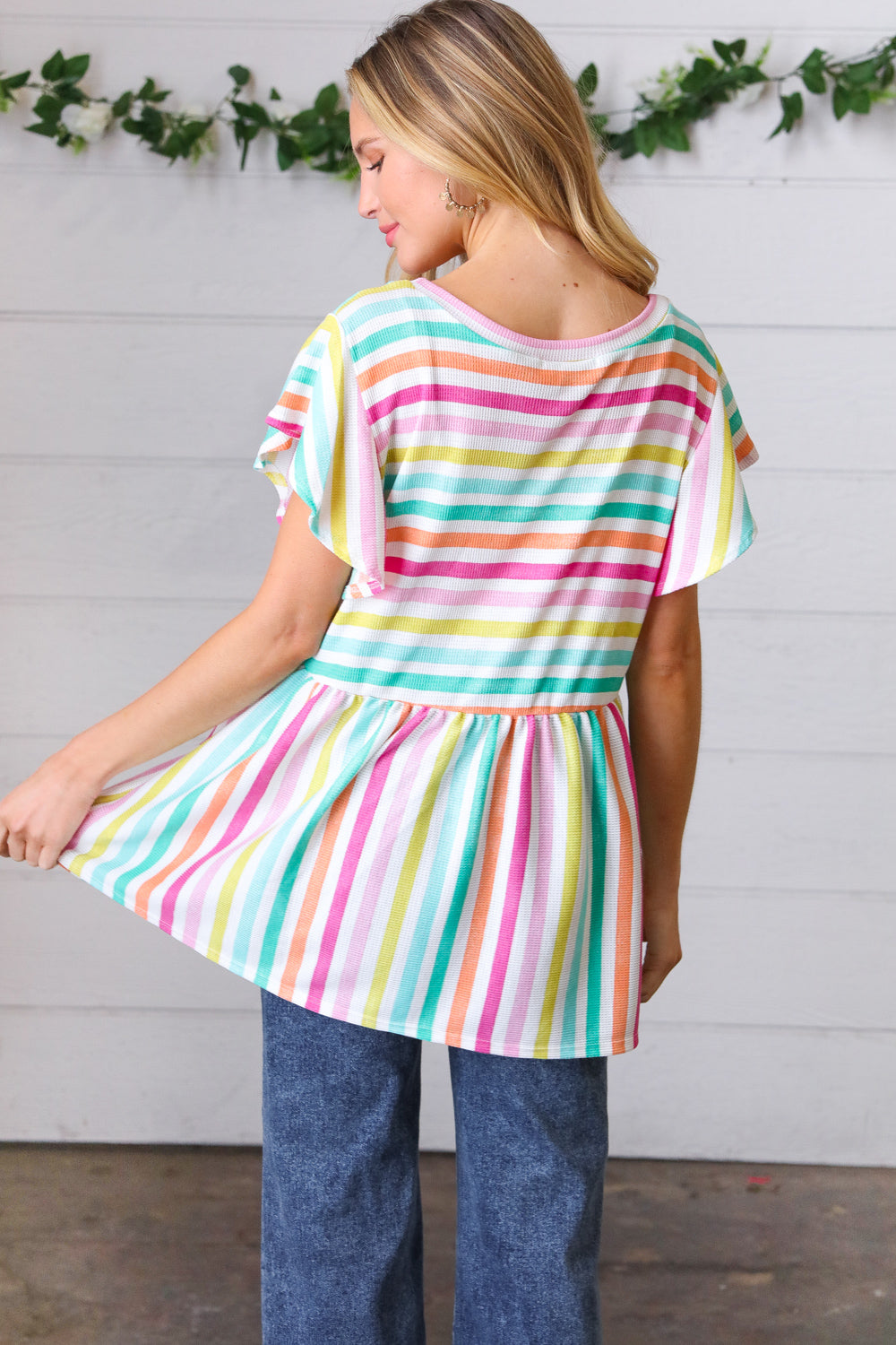 Lavender Rainbow Stripe Babydoll To - Charming Charlie