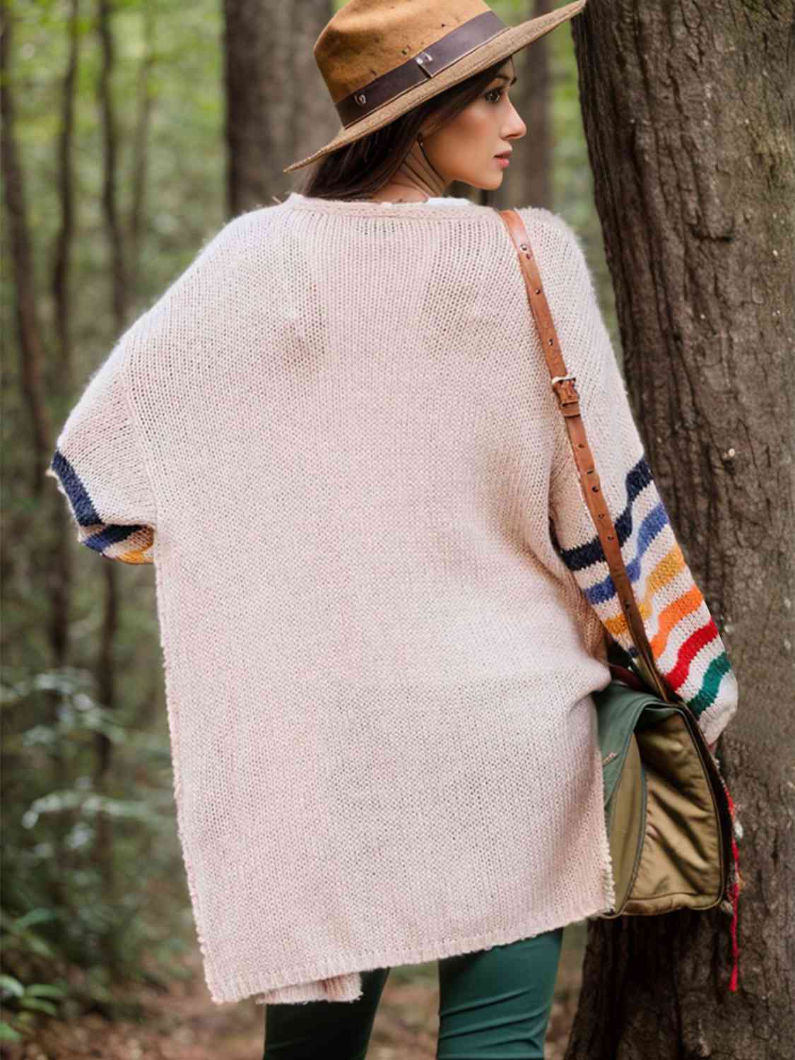 Striped Open Front Long Sleeve Cardigan - Charming Charlie