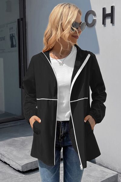 Zip Up Long Sleeve Hooded Watertight Jacket - Charming Charlie