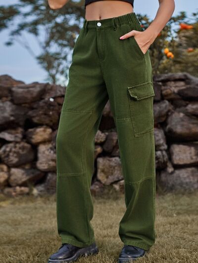 High Waist Cargo Straight Jeans - Charming Charlie