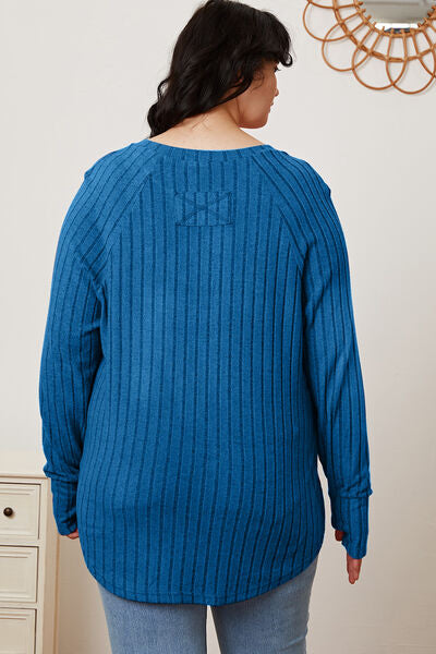 Basic Bae Full Size Ribbed Thumbhole Sleeve T-Shirt - Charming Charlie
