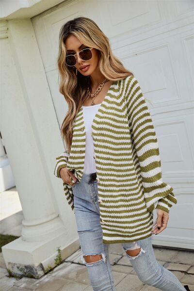 Striped Button Up Long Sleeve Cardigan - Charming Charlie