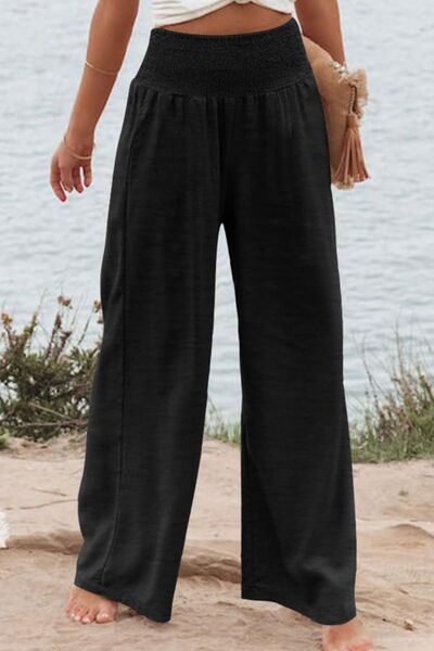 Plus Size Smocked High Waist Wide Leg Pants - Charming Charlie