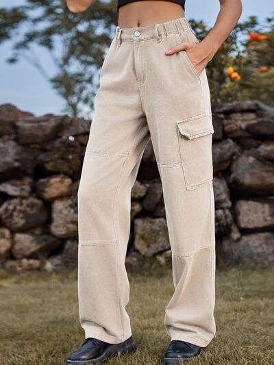 High Waist Cargo Straight Jeans - Charming Charlie