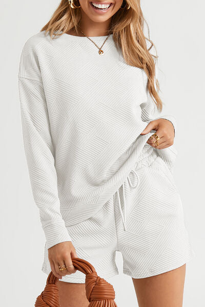 Round Neck Dropped Shoulder Top and Shorts Set - Charming Charlie