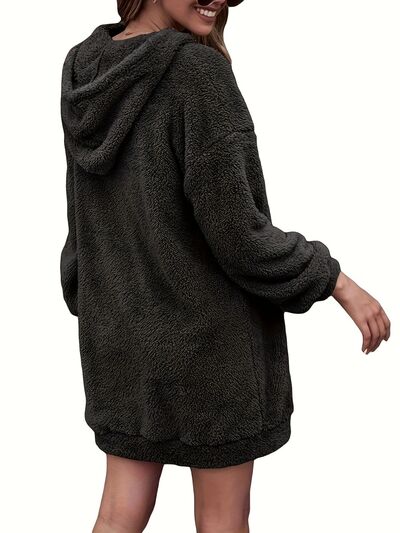 Half Zip Dropped Shoulder Oversized Hoodie - Charming Charlie