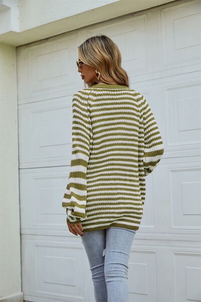 Striped Button Up Long Sleeve Cardigan - Charming Charlie