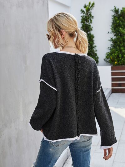 Boat Neck Dropped Shoulder Sweater - Charming Charlie
