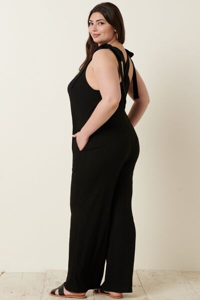 Mittoshop Rib Knit V-Neck Cross Back Jumpsuit - Charming Charlie