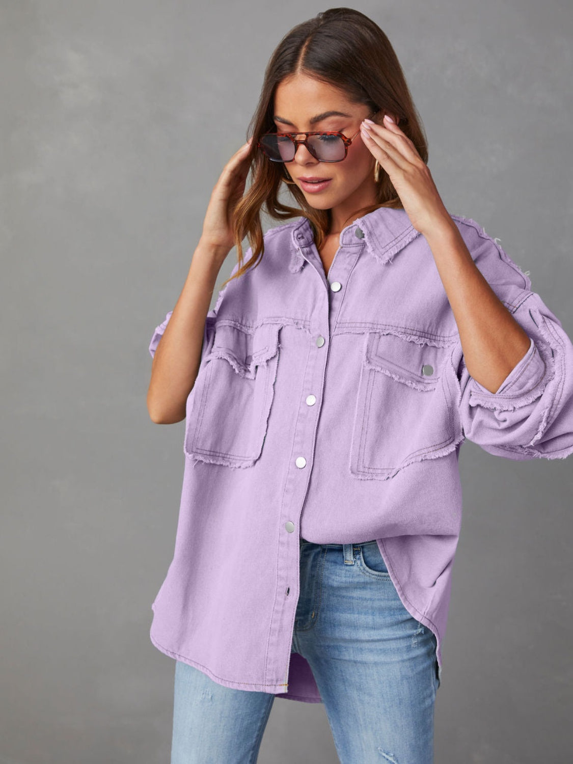 Dropped Shoulder Raw Hem Jacket - Charming Charlie
