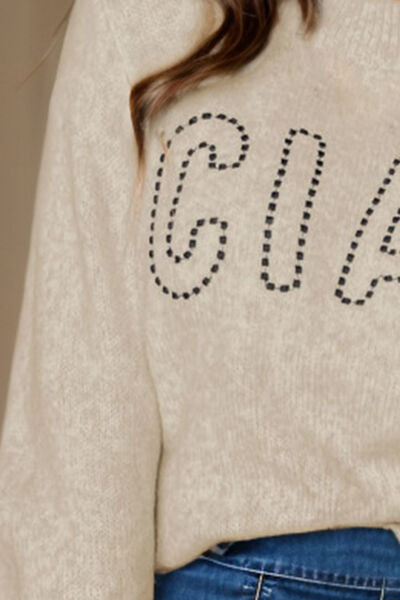 CIAO Round Neck Dropped Shoulder Sweater - Charming Charlie
