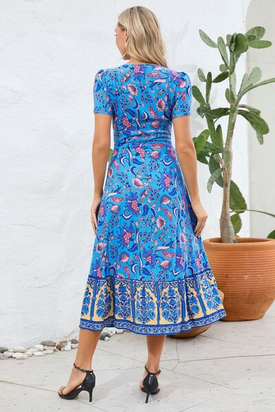 Printed Surplice Short Sleeve Dress - Charming Charlie