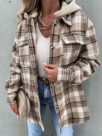 Plaid Dropped Shoulder Hooded Jacket - Charming Charlie