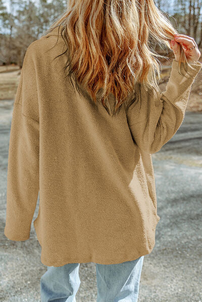 Pocketed Button Up Droppped Shoulder Jacket - Charming Charlie